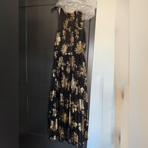 MSK Black and Gold floral black tie gown